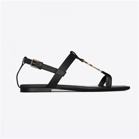 cassandra ysl monogram leather sandals 640 view video|YSL tribute flat sandals.